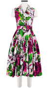 Clara Dress Shirt Collar Sleeveless Long Length Cotton Stretch (Casanova Rose All Over Bright)