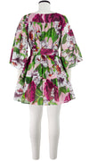 Cozette Dress Square Neck 3/4 Sleeve with Hamilton Belt Mini Length Cotton Musola (Casanova Rose All Over Bright)
