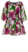 Cozette Dress Square Neck 3/4 Sleeve with Hamilton Belt Mini Length Cotton Musola (Casanova Rose All Over Bright)