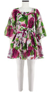 Cozette Dress Square Neck 3/4 Sleeve with Hamilton Belt Mini Length Cotton Musola (Casanova Rose All Over Bright)