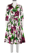 Laurent Dress Shirt Collar 3/4 Sleeve Long Length Cotton Stretch (Casanova Rose All Over Bright)