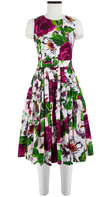 Rose Dress Crew Neck Sleeveless Long Length Cotton Stretch (Casanova Rose All Over Bright)