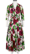 Zeller Dress Shirt Collar 3/4 Sleeve Midi Plus Length Cotton Musola (Casanova Rose All Over Bright) (Casanova Rose All Over Bright)