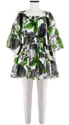 Cozette Dress Square Neck 3/4 Sleeve with Hamilton Belt Mini Length Cotton Musola (Casanova Rose All Over Bright)