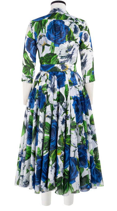 Aster Dress Shirt Collar 3/4 Sleeve Midi Length Cotton Musola (Casanova Rose All Over Bright)