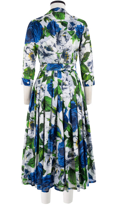 Audrey Dress #4 Shirt Collar 3/4 Sleeve Midi Length Cotton Musola (Casanova Rose All Over Bright)