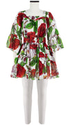Cozette Dress Square Neck 3/4 Sleeve with Hamilton Belt Mini Length Cotton Musola (Casanova Rose All Over Bright)