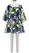 Cozette Dress Square Neck 3/4 Sleeve with Hamilton Belt Mini Length Cotton Musola (Casanova Rose All Over Bright)