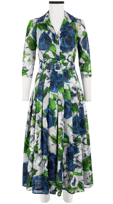 Zeller Dress Shirt Collar 3/4 Sleeve Midi Plus Length Cotton Musola (Casanova Rose All Over Bright) (Casanova Rose All Over Bright)