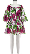 Cozette Dress Square Neck 3/4 Sleeve with Hamilton Belt Mini Length Cotton Musola (Casanova Rose All Over Bright)