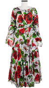 Amanda Dress Boat Neck Short Sleeve Maxi Length Cotton Musola (Casanova Rose All Over Bright)
