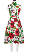 Clara Dress Shirt Collar Sleeveless Long Length Cotton Stretch (Casanova Rose All Over Bright)