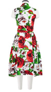 Clara Dress Shirt Collar Sleeveless Long Length Cotton Stretch (Casanova Rose All Over Bright)