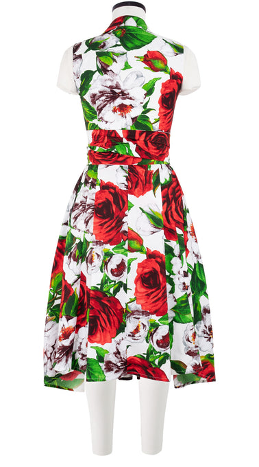 Clara Dress Shirt Collar Sleeveless Long Length Cotton Stretch (Casanova Rose All Over Bright)