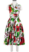 Clara Dress Shirt Collar Sleeveless Long Length Cotton Stretch (Casanova Rose All Over Bright)