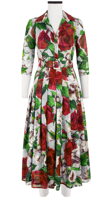Zeller Dress Shirt Collar 3/4 Sleeve Midi Plus Length Cotton Musola (Casanova Rose All Over Bright) (Casanova Rose All Over Bright)