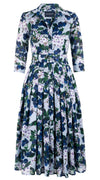 Audrey Dress #4 Shirt Collar 3/4 Sleeve Midi Length Cotton Musola (Cherry Blossom)