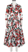 Aster Dress Shirt Collar 3/4 Sleeve Midi Length Cotton Musola (Cherry Blossom)