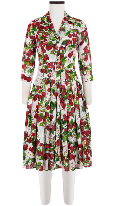 Audrey Dress #4 Shirt Collar 3/4 Sleeve Long Length Cotton Musola (Cherry Blossom)