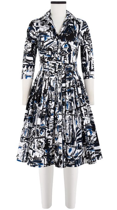 Audrey Dress #2 Shirt Collar 3/4 Sleeve Cotton Stretch (City Lights)