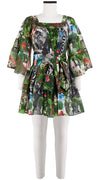 Cozette Dress Square Neck 3/4 Sleeve with Hamilton Belt Mini Length Cotton Musola (Congo Jungle Large)