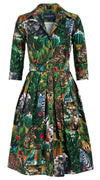 Audrey Dress #1 Shirt Collar 3/4 Sleeve Cotton Stretch (Congo Jungle Small)