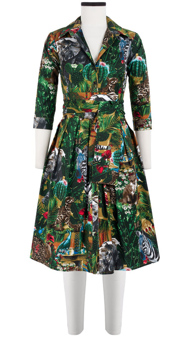 Audrey Dress #1 Shirt Collar 3/4 Sleeve Cotton Stretch (Congo Jungle Small)