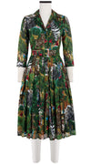 Audrey Dress #4 Shirt Collar 3/4 Sleeve Long Length Cotton Musola (Congo Jungle Small)