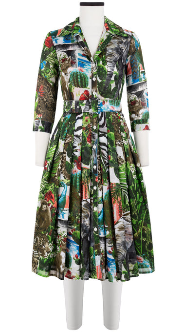 Audrey Dress #4 Shirt Collar 3/4 Sleeve Midi Length Cotton Musola (Congo Jungle Small)