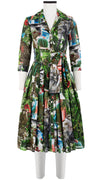 Audrey Dress #4 Shirt Collar 3/4 Sleeve Midi Length Cotton Musola (Congo Jungle Small)