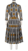 Audrey Dress #4 Shirt Collar 3/4 Sleeve Long Length Cotton Musola (Cubism Check)