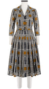Audrey Dress #4 Shirt Collar 3/4 Sleeve Long Length Cotton Musola (Cubism Check)