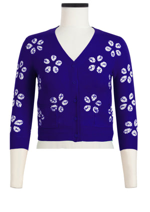 Charlotte Cardigan V Neck 3/4 Sleeve_70% Silk 30% Cashmere (Daisy Shibori)