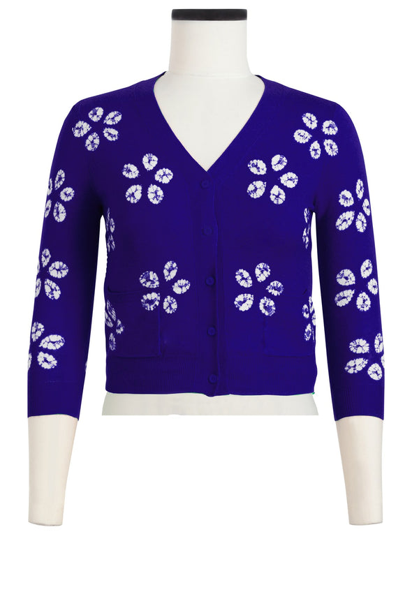 Charlotte Cardigan V Neck 3/4 Sleeve_70% Silk 30% Cashmere (Daisy Shibori)