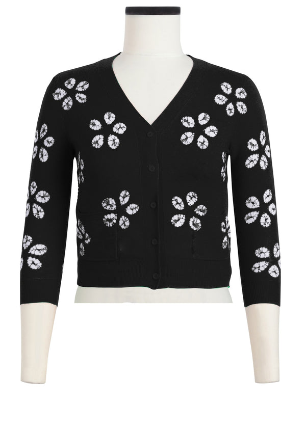 Charlotte Cardigan V Neck 3/4 Sleeve_70% Silk 30% Cashmere (Daisy Shibori)