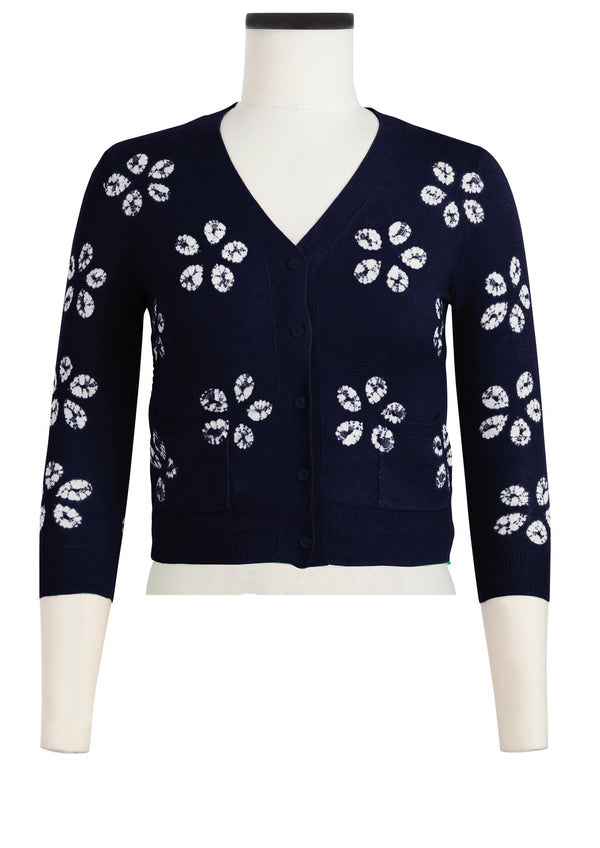 Charlotte Cardigan V Neck 3/4 Sleeve_70% Silk 30% Cashmere (Daisy Shibori)