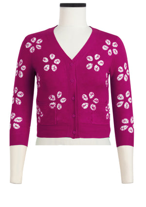 Charlotte Cardigan V Neck 3/4 Sleeve_70% Silk 30% Cashmere (Daisy Shibori)