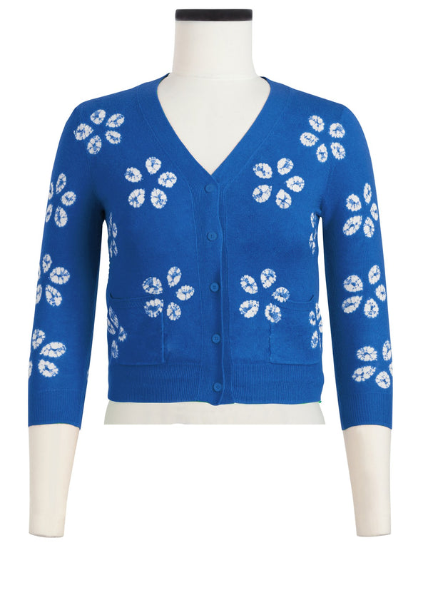 Charlotte Cardigan V Neck 3/4 Sleeve_70% Silk 30% Cashmere (Daisy Shibori)