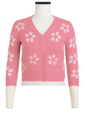 Charlotte Cardigan V Neck 3/4 Sleeve_70% Silk 30% Cashmere (Daisy Shibori)