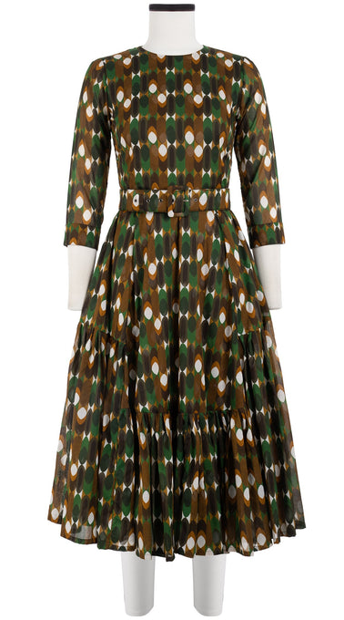 Amanda Dress Jewel Neck 3/4 Sleeve Midi Length Cotton Musola (Deco Cutout)