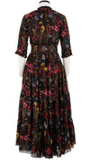 Eden Dress Crew Neck 3/4 Sleeve with Hamilton Belt Maxi Length Silk GGT (Delanica Flower)