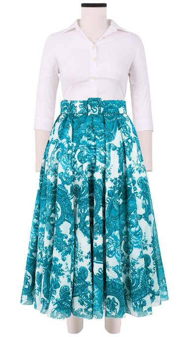 Aster Skirt #1 with Belt Midi Length Cotton Musola (Delft Dutcese)