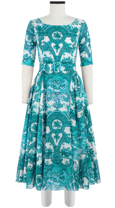 Avenue Dress Boat Neck 1/2 Sleeve Midi Length Cotton Musola (Delft Dutcese)