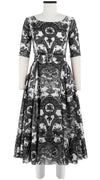 Avenue Dress Boat Neck 1/2 Sleeve Midi Length Cotton Musola (Delft Dutcese)