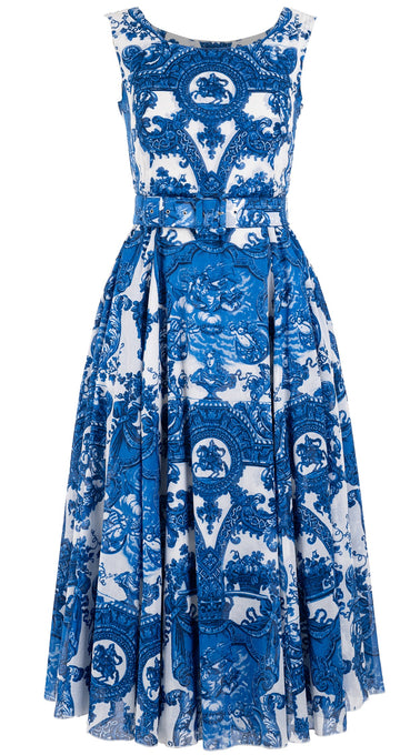 Aster Dress Boat Neck Sleeveless Midi Length Cotton Musola (Delft Dutcese)