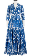 Avenue Dress Shirt Collar 3/4 Sleeve Maxi Length Cotton Musola (Delft Dutcese)