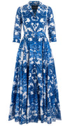 Avenue Dress Shirt Collar 3/4 Sleeve Maxi Length Cotton Musola (Delft Dutcese)