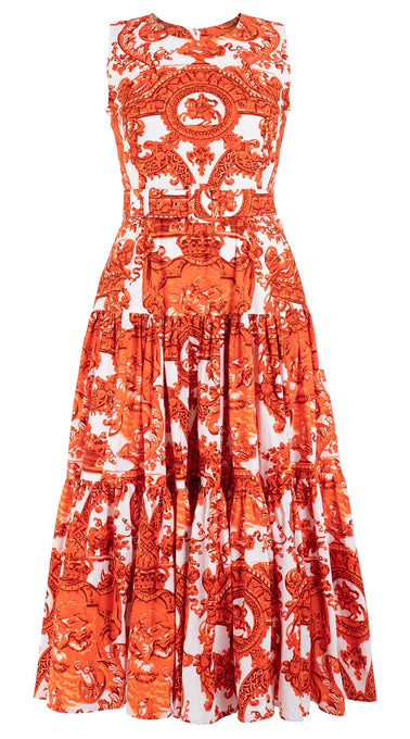 Emma Dress Crew Neck Sleeveless Midi Plus Length Cotton Stretch (Delft Dutcese)