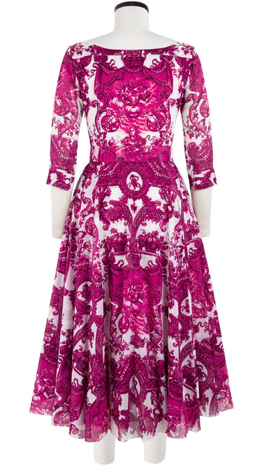 Aster Dress Boat Neck 3/4 Sleeve Midi Length Cotton Musola (Delft Dutcese)