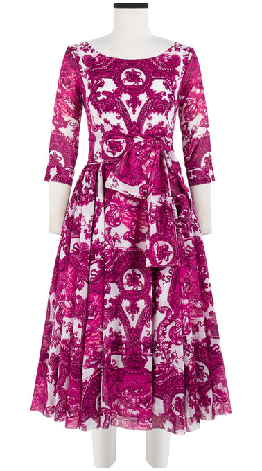 Aster Dress Boat Neck 3/4 Sleeve Midi Length Cotton Musola (Delft Dutcese)